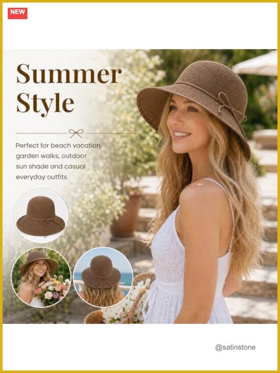 Handwoven Paper Straw Bucket Hat with Adjustable Drawstring and Wide Brim for main image 5